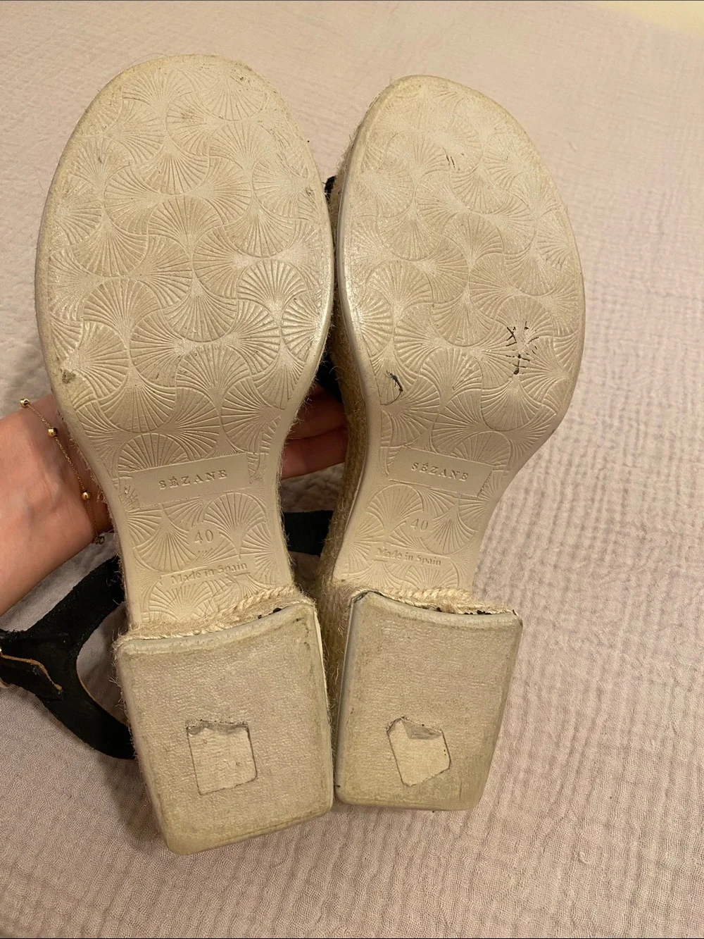 Sezane Black Suede Espadrille Platform Sandals - Women. Size 41